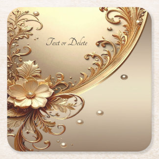 Dessous De Verre Carré Sous-tasse en papier floral orné doré