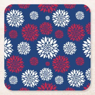 Dessous De Verre Carré Sous-tasses Fleur Rouge, Blanc & Bleu