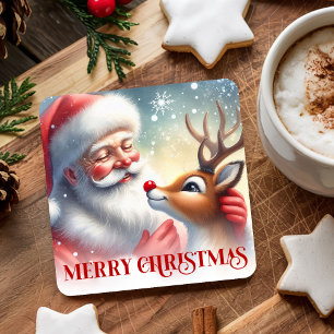 Dessous De Verre Carré Sous-verres en papier de Noël Santa et Rudolph mig