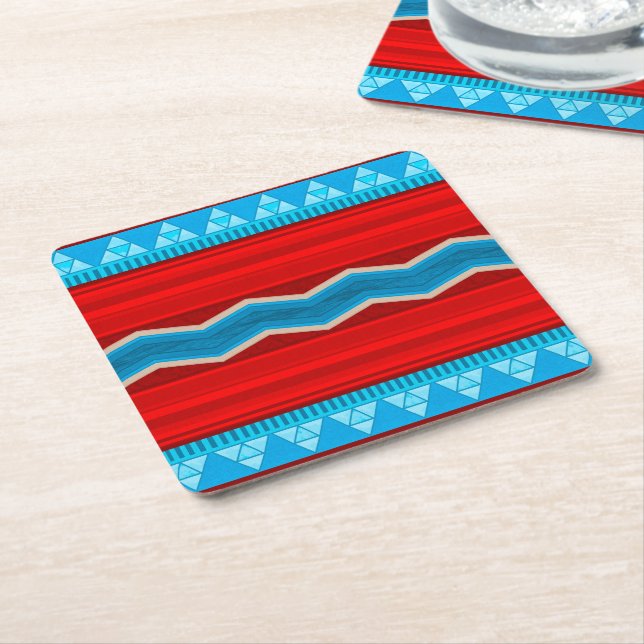 Dessous De Verre Carré Southwest River Canyon Geometric Red Turquoise  (Incliné)