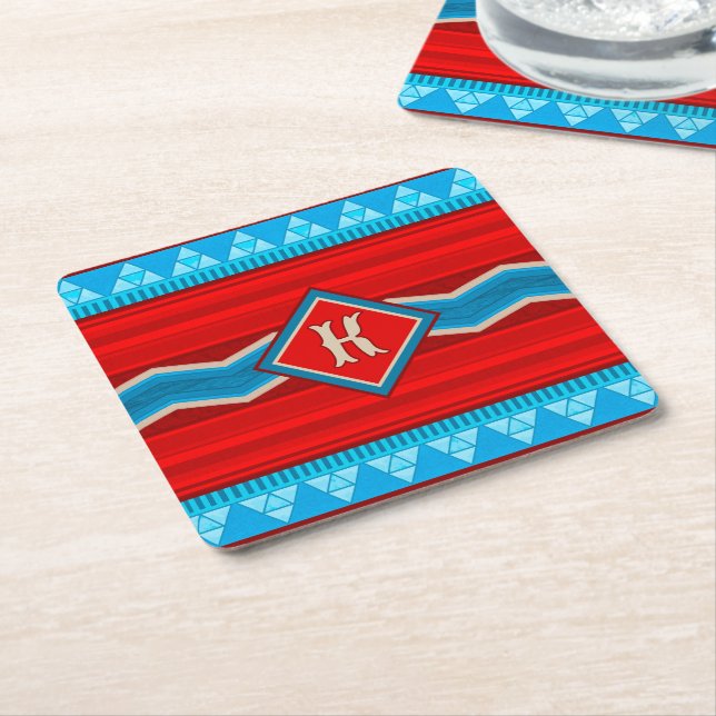 Dessous De Verre Carré Southwest River Canyon Red Turquoise Monogrammed (Incliné)