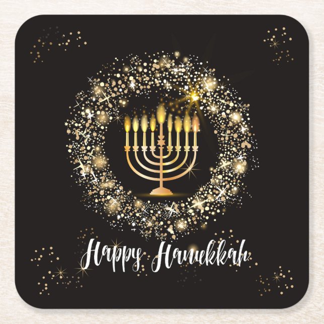 Dessous De Verre Carré Sparkle Menorah Hanoukka (Devant)