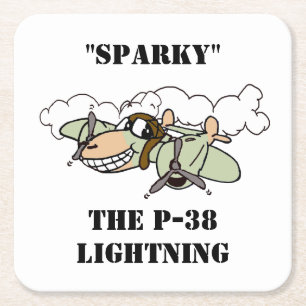 Dessous De Verre Carré "Sparky" le dessin P-38 Lightning