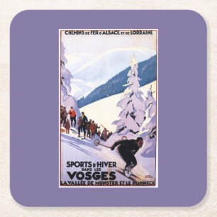 Dessous De Verre Carré Spectateurs observant l'affiche de skieur