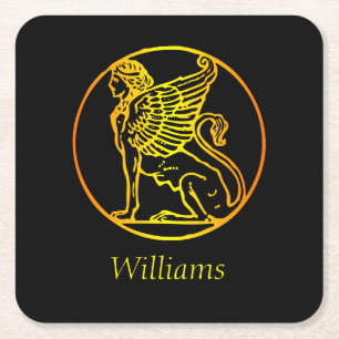 Dessous De Verre Carré Sphinx d'or rond sur noir