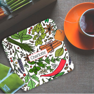 Dessous De Verre Carré Spices motif nom personnalisé noir