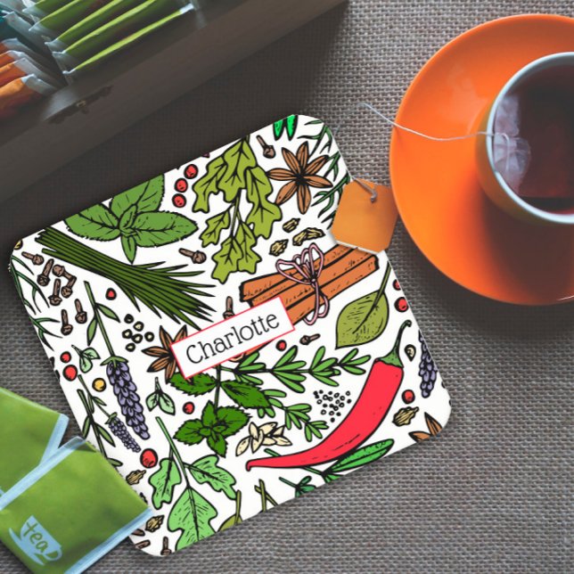 Dessous De Verre Carré Spices motif nom personnalisé noir (Créateur téléchargé)