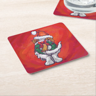 Dessous De Verre Carré St Bernard Noël En Rouge