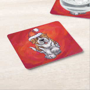 Dessous De Verre Carré St Bernard Noël En Rouge