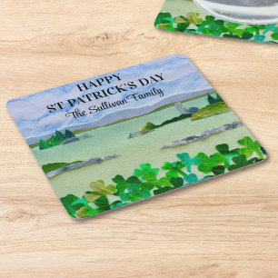 Dessous De Verre Carré St Patrick's Day Lucky Shamrock Nom de famille