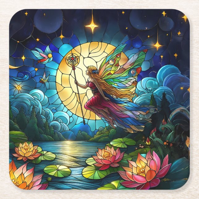 Dessous De Verre Carré Stained Glass Moonlight Flight Fairy  (Devant)