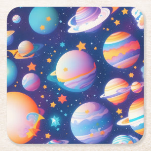 Dessous De Verre Carré Star ans planètes motif