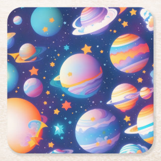 Dessous De Verre Carré Star ans planètes motif