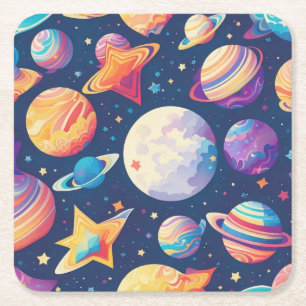Dessous De Verre Carré Star ans planètes motif