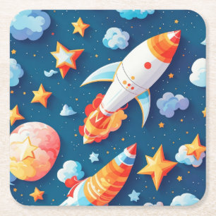 Dessous De Verre Carré Star ans planètes motif