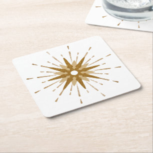 Dessous De Verre Carré Starburst Or moderne du milieu du siècle