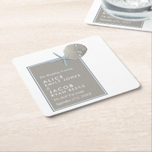 Dessous De Verre Carré Starfish and Sand Dollar - Mariage plage