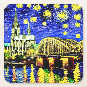 Dessous De Verre Carré Starry Night Cologne Allemagne Cathédrale