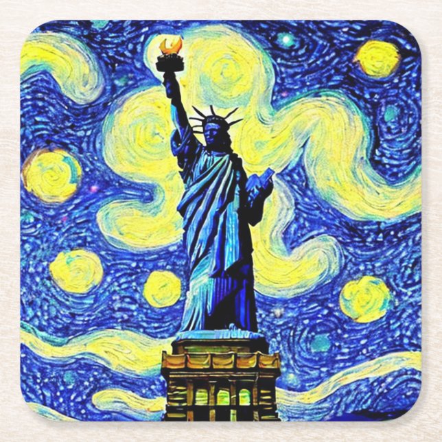 Dessous De Verre Carré Starry Night Statue De Liberty New York (Devant)