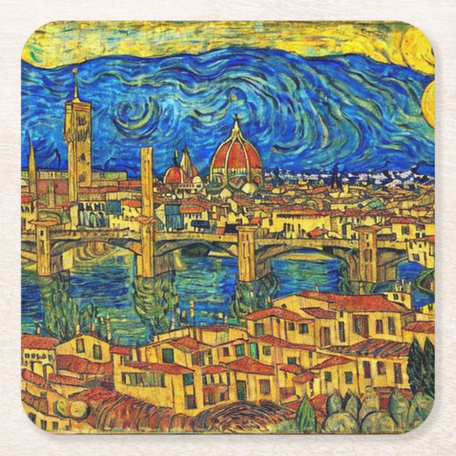 Dessous De Verre Carré Starry Starry Night Florence Italie (Devant)