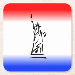 Dessous De Verre Carré Statue de la Liberté Rayure Rouge Blanc Bleu