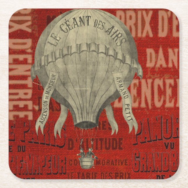 Dessous De Verre Carré Steampunk Hot Air Ballon Ride Polices graphiques e (Devant)