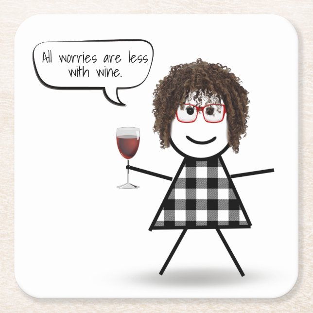 Dessous De Verre Carré Stick Party Girl with Wine Cote (Devant)