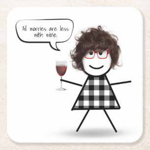 Dessous De Verre Carré Stick Party Girl with Wine Cote
