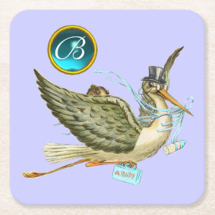 DESSOUS DE VERRE CARRÉ STORK BÉBÉ GARÇON DOUCHE GEM MONOGRAM