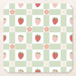 Dessous De Verre Carré Strawberry Gingham Pastel Green Party