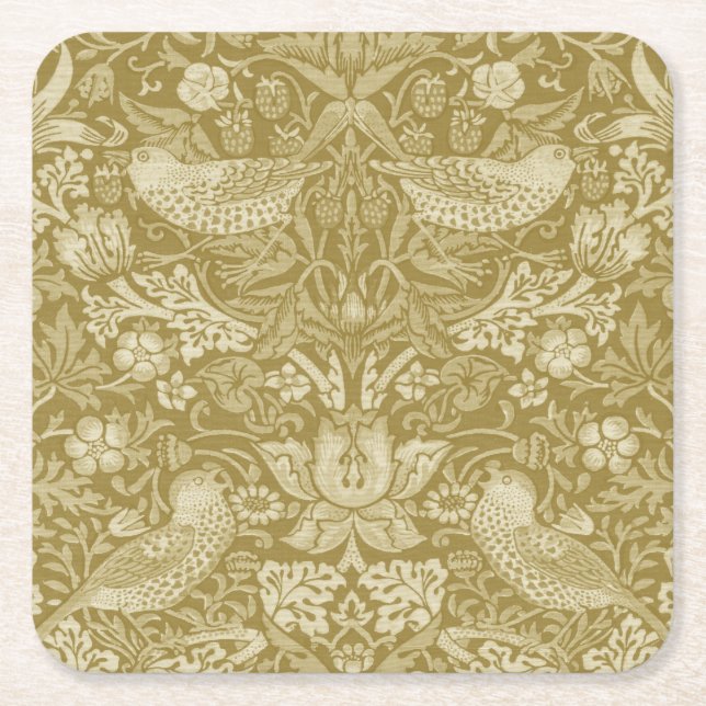 Dessous De Verre Carré Strawberry Thief Gold, William Morris (Devant)