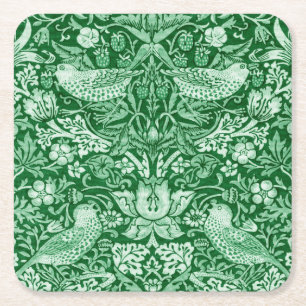 Dessous De Verre Carré Strawberry Thief Green, William Morris