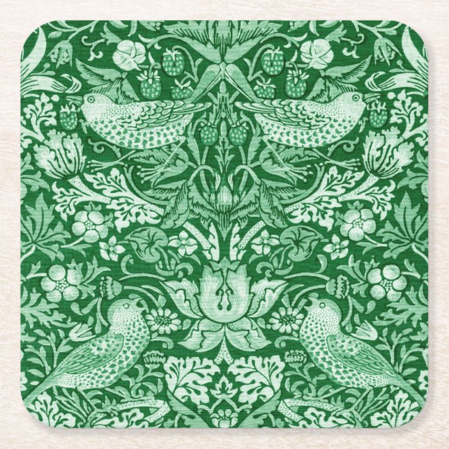 Dessous De Verre Carré Strawberry Thief Green, William Morris (Devant)