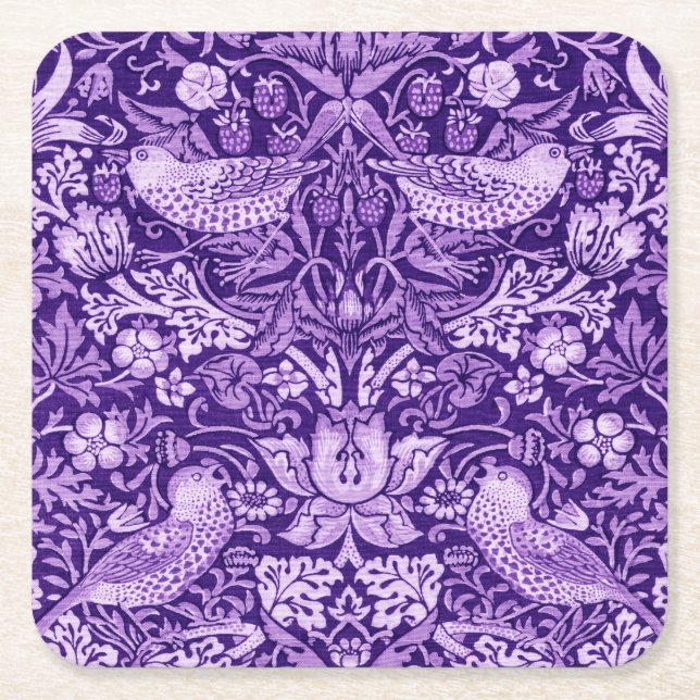 Dessous De Verre Carré Strawberry Thief Purple, William Morris (Devant)