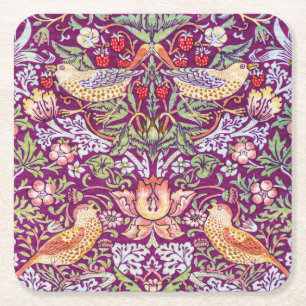 Dessous De Verre Carré Strawberry Thief Red, William Morris