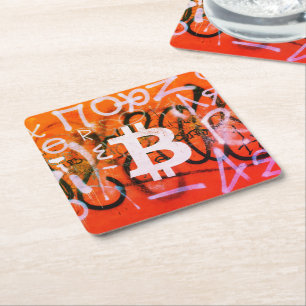 Dessous De Verre Carré Street Art "Bitcoin Graffiti" (Style #9)