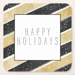 Dessous De Verre Carré Stripes Black & Gold Snowflake moderne