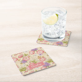 Dessous De Verre Carré Style botanique rose