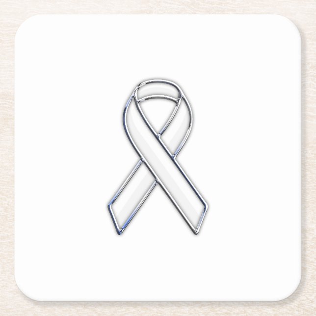 Dessous De Verre Carré Style Chrome White Ribbon Sensibilisation (Devant)