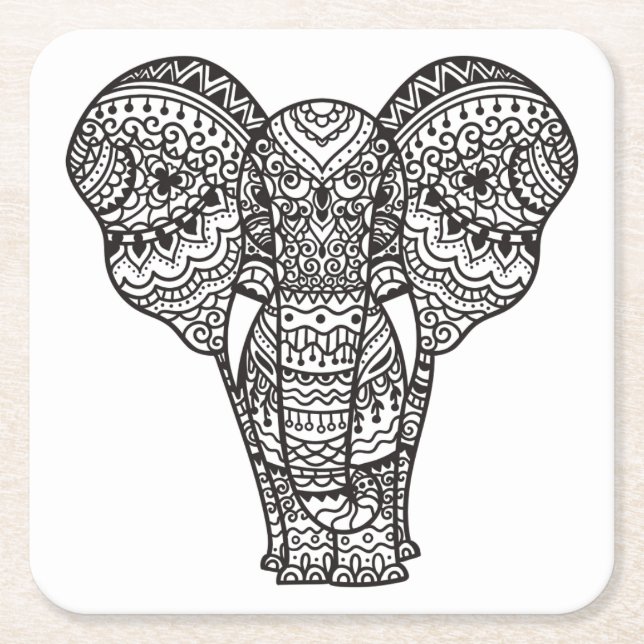 Dessous De Verre Carré Style décoratif d'éléphant (Devant)