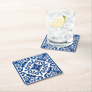 Dessous De Verre Carré style italien, méditerranéen, mosaïque, bleu,