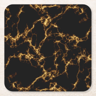 Dessous De Verre Carré Style Marbre élégant3 - Or noir