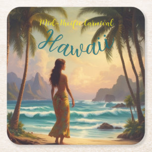 Dessous De Verre Carré Style vintage Hawaiian Travel Honolulu Hula Girl