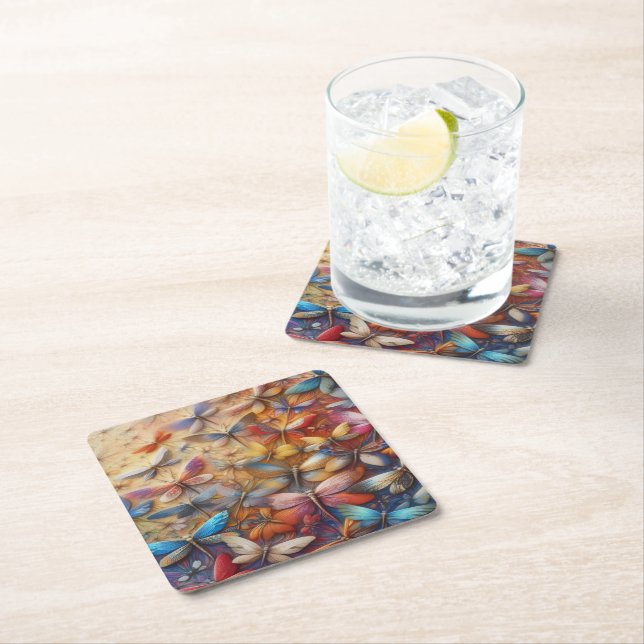 Dessous De Verre Carré Subtle Dragonflies  (En situation)