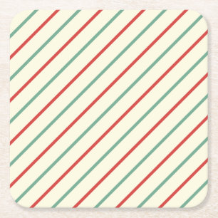 Dessous De Verre Carré Sucre de canne de Noël rétro rayures rouge vert