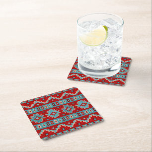 Dessous De Verre Carré Sud-Ouest Mesas Turquoise & Rouge