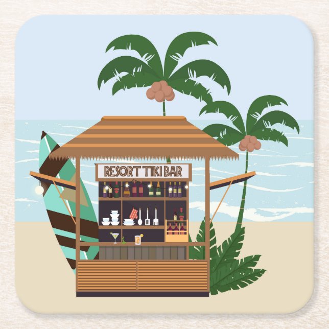 Dessous De Verre Carré Summertime Resort Tiki Bar at the Beach (Devant)