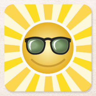 Dessous De Verre Carré Sun de sourire heureux