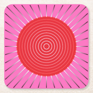 Dessous De Verre Carré Sunburst géométrique moderne - Fuchsia et rouge