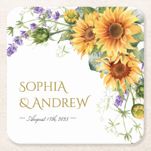 Dessous De Verre Carré Sunflowers & Lavander Mariage Carré Dessous de ver